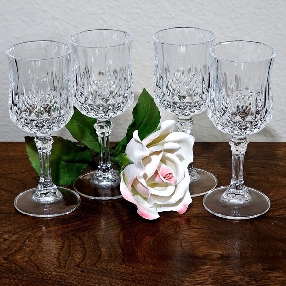 Cristal d'Arques Longchamp Cordial Glasses 4.5" cut crystal 1980s France vintage - Picture 3 of 6
